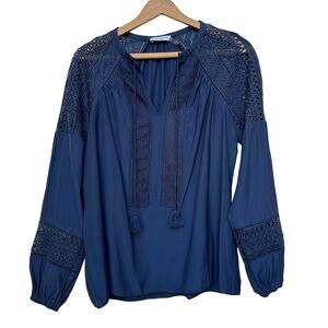 Ramy Brook Navy Blue Crochet Detail Blouse - Size S/P